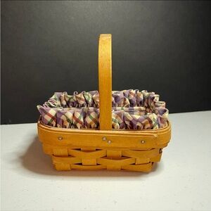 Vintage longaberger 1999 Parsley Basket w/Protector Plaid Liner 6”x 4.5” x 2.5”